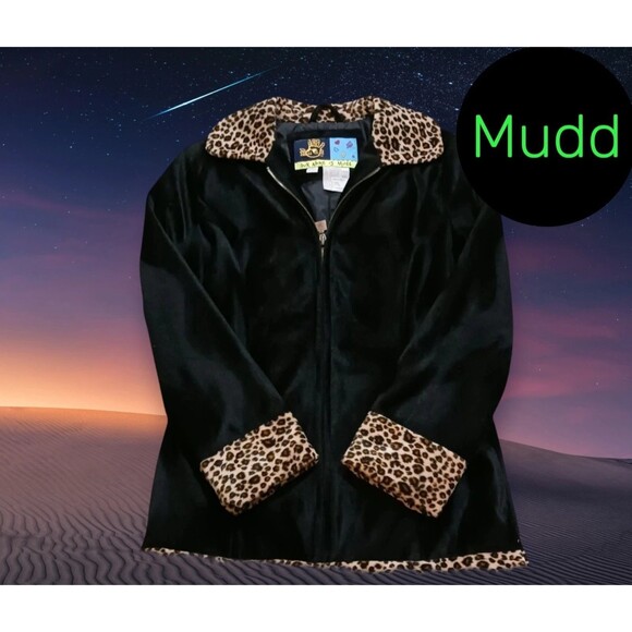 Mudd Jackets & Blazers - Mudd Women's Black Faux Fur Leopard Print Trim Full Zip Coat Jacket Y2K Small